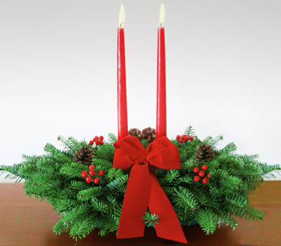 Balsam Christmas Centerpiece: Traditional Red Balsam Centerpiece